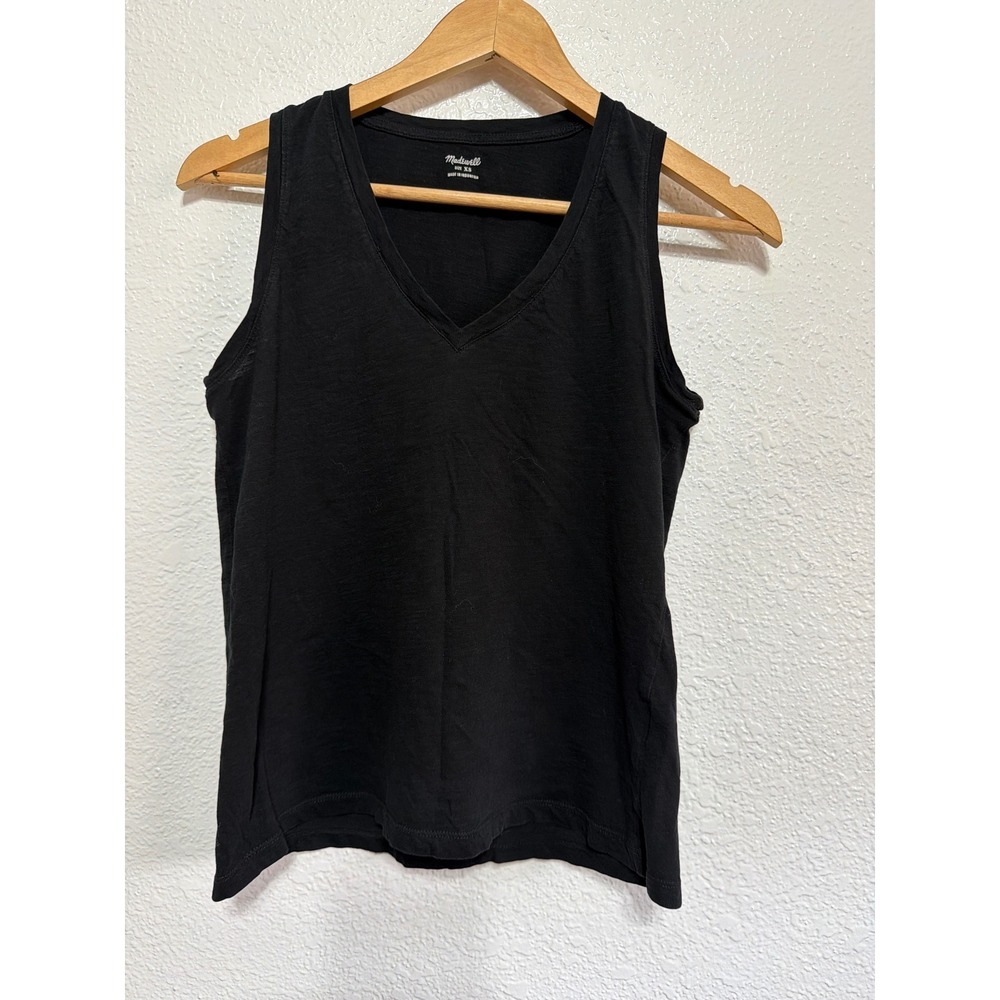 Madewell Womens V-Neck Tank Top Black Cotton Slub Sleeveless Shirt Size XS